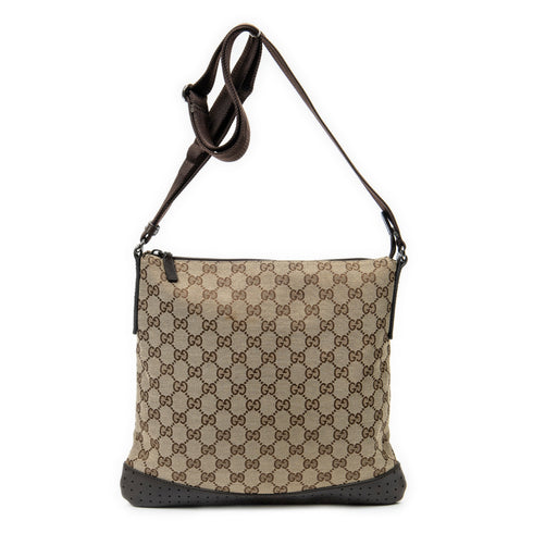 Zip Messenger Bag GG Canvas with Perforated Leather Medium