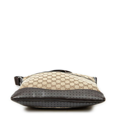 Zip Messenger Bag GG Canvas with Perforated Leather Medium