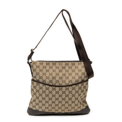 Zip Messenger Bag GG Canvas with Perforated Leather Medium