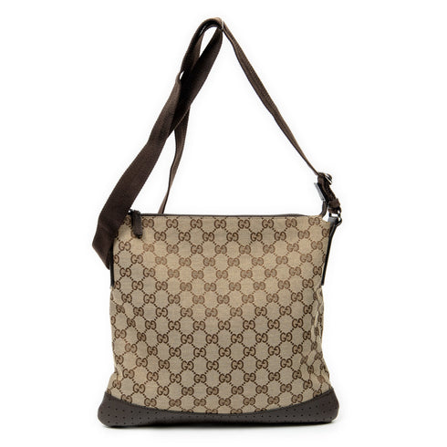 Zip Messenger Bag GG Canvas with Perforated Leather Medium