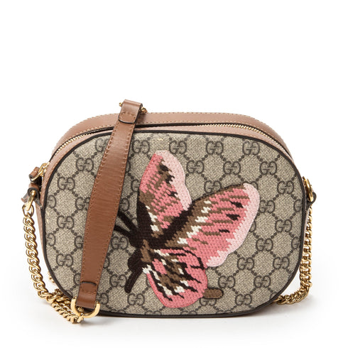 Chain Crossbody Bag Embroidered GG Coated Canvas Mini