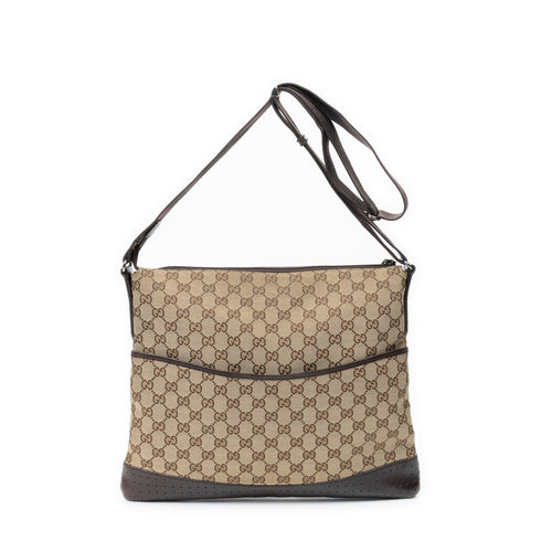Zip Messenger Bag GG Canvas with Perforated Leather Medium