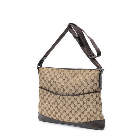 Zip Messenger Bag GG Canvas with Perforated Leather Medium