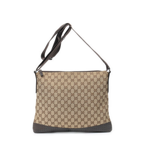 Zip Messenger Bag GG Canvas with Perforated Leather Medium