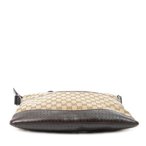 Zip Messenger Bag GG Canvas with Perforated Leather Medium