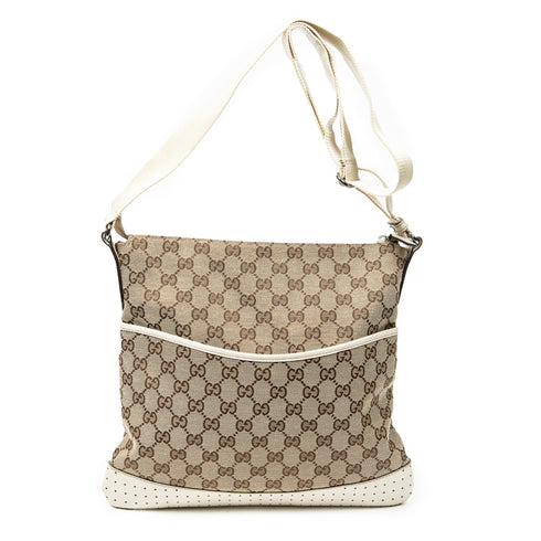 Zip Messenger Bag GG Canvas with Perforated Leather Medium