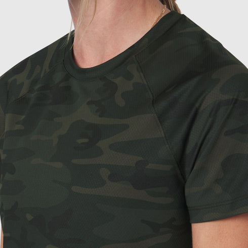 W018. AeroSilver® Cropped Tee - Dark Camo
