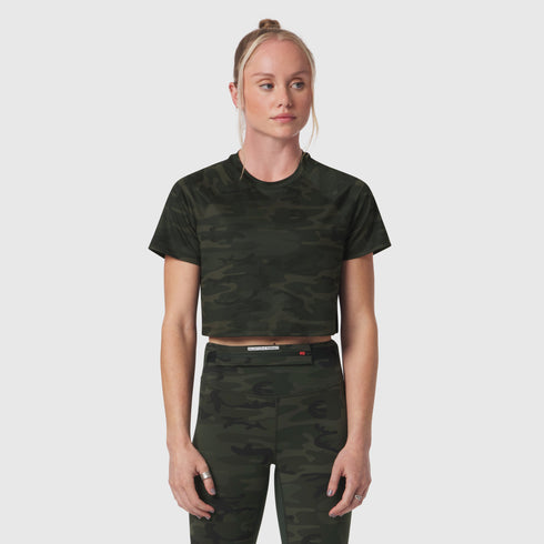 W018. AeroSilver® Cropped Tee - Dark Camo
