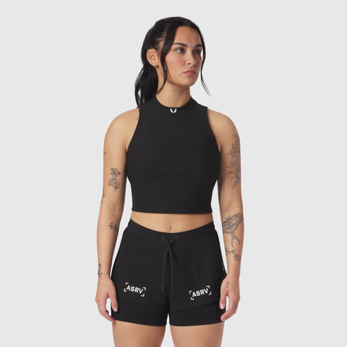 W023. LYCRA® Ribbed Mockneck Tank - Black