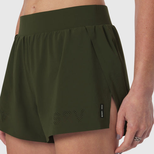 W026. Aerotex™ Side Split Run Short - Olive