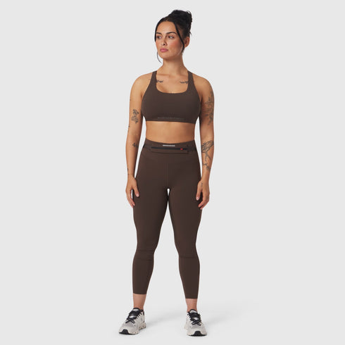 W039. LYCRA® Hybrid Sports Bra - Dark Earth
