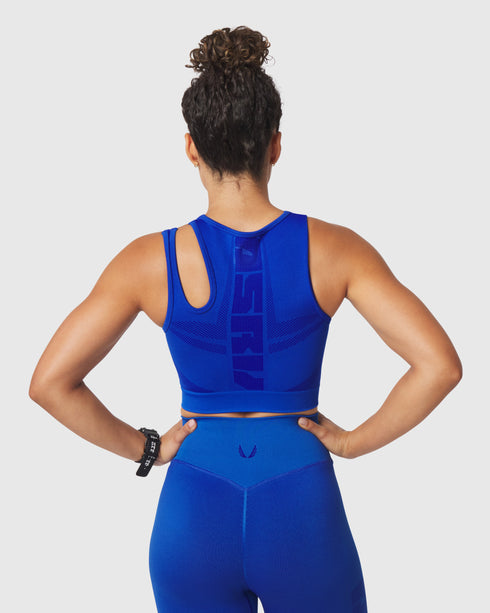 W110. Seamless Split-Strap Sports Bra - Electric Blue