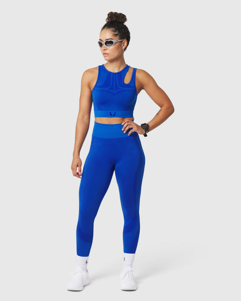 W110. Seamless Split-Strap Sports Bra - Electric Blue