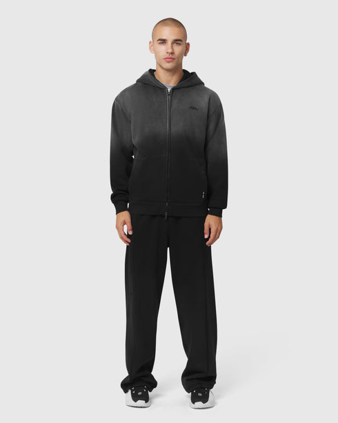 0843. Tech Essential™ Distressed Full Zip Hoodie - Black Sun Fade