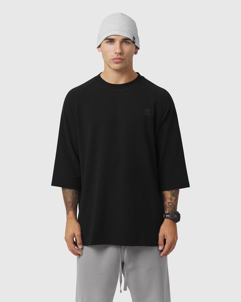 1203. Tech-Waffle™ 3/4-Sleeve Oversized Tee - Black