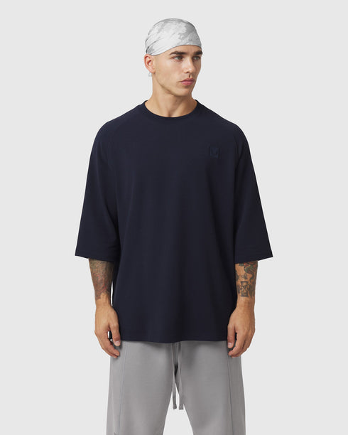 1203. Tech-Waffle™ 3/4-Sleeve Oversized Tee - Navy
