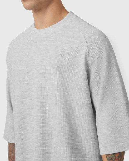 1203. Tech-Waffle™ 3/4-Sleeve Oversized Tee - Heather Grey