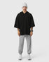 1204. Tech-Waffle™ Short Sleeve Oversized Hoodie - Black