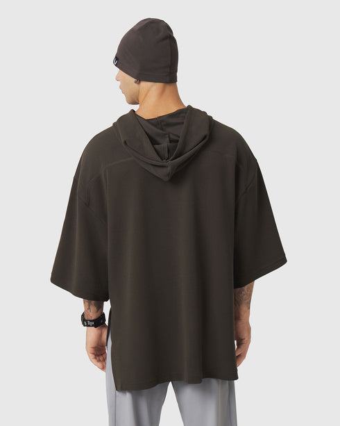 1204. Tech-Waffle™ Short Sleeve Oversized Hoodie - Dark Earth