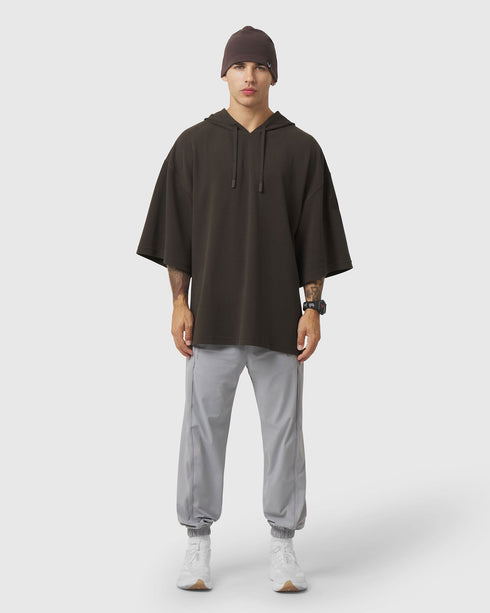 1204. Tech-Waffle™ Short Sleeve Oversized Hoodie - Dark Earth