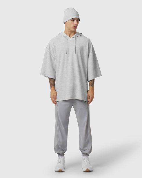 1204. Tech-Waffle™ Short Sleeve Oversized Hoodie - Heather Grey