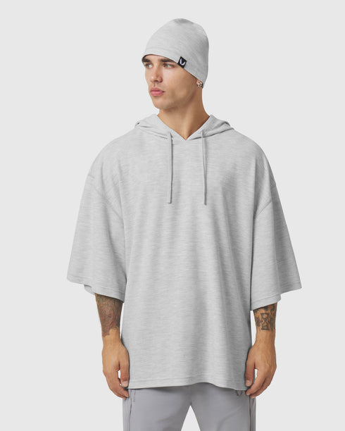 1204. Tech-Waffle™ Short Sleeve Oversized Hoodie - Heather Grey