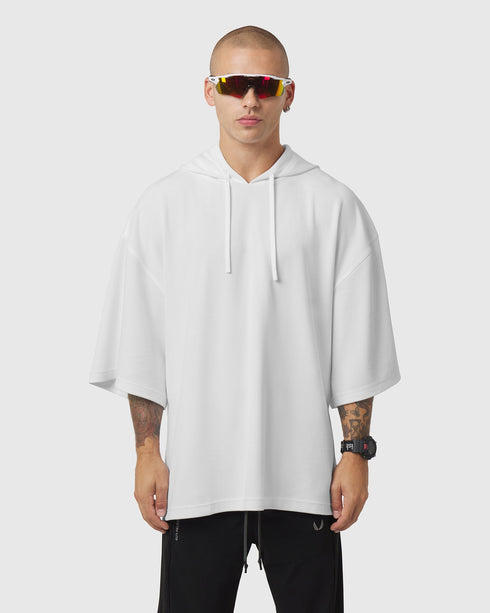 1204. Tech-Waffle™ Short Sleeve Oversized Hoodie - White