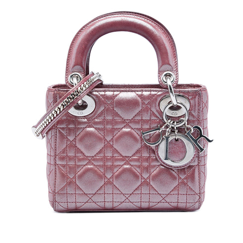 Lady Dior Chain Bag Cannage Quilt Iridescent Leather Mini