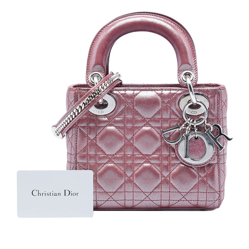 Lady Dior Chain Bag Cannage Quilt Iridescent Leather Mini