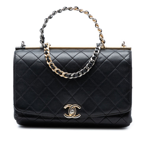 La Parisienne Chain Top Handle Flap Bag Quilted Lambskin Medium