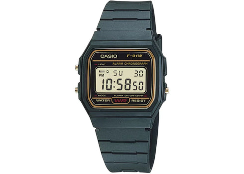 Casio Men’s Black Digital Watch with Gold Dial F-91WG-9Q