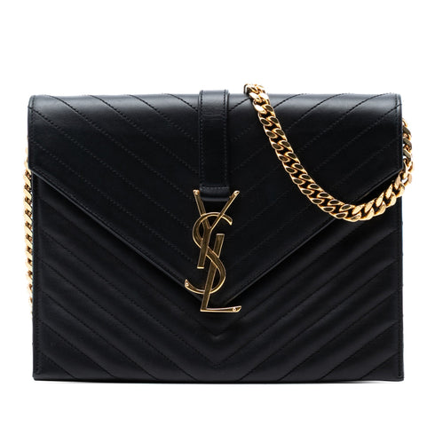 Classic Monogram Envelope Chain Bag Matelasse Chevron Leather Medium