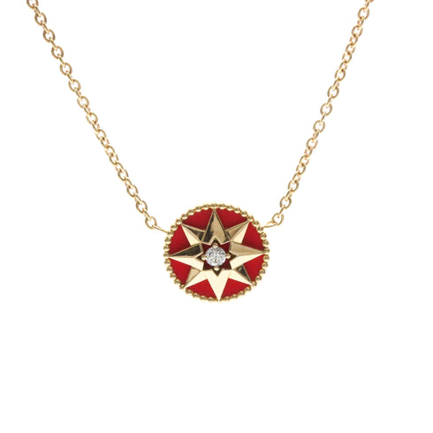 Pendant Necklace 18K Rose Gold with Carnelian and Diamond