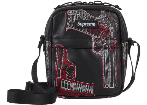 Supreme Guns Embroidered Leather Shoulder Bag Black