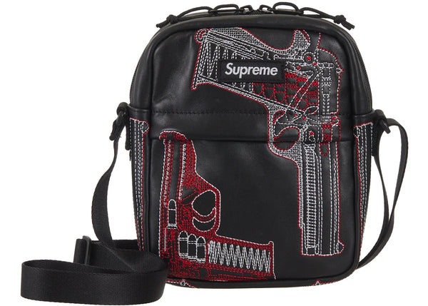 Supreme Guns Embroidered Leather Shoulder Bag Black