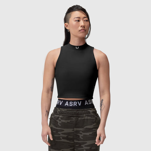 W023. LYCRA® Ribbed Mockneck Tank - Black