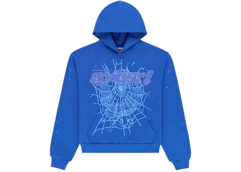 Sp5der Rhinestone Punk V2 Hoodie Blue