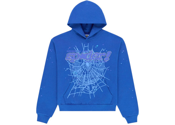 Sp5der Rhinestone Punk V2 Hoodie Blue