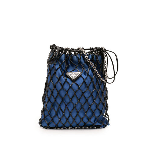 Fishnet Chain Crossbody Bag Woven Leather and Satin