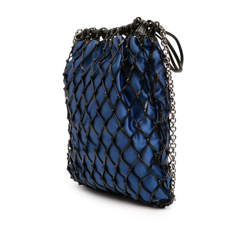 Fishnet Chain Crossbody Bag Woven Leather and Satin