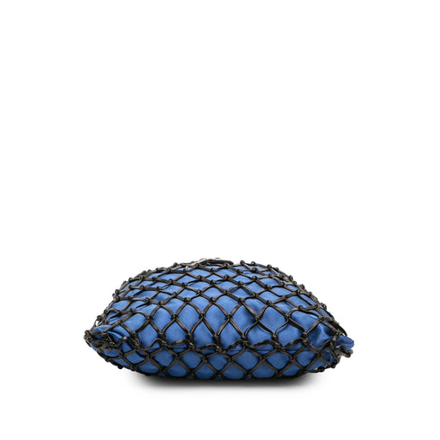 Fishnet Chain Crossbody Bag Woven Leather and Satin