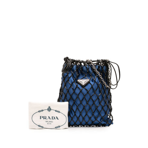 Fishnet Chain Crossbody Bag Woven Leather and Satin