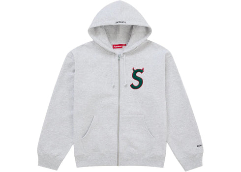 Supreme Devil S Logo Zip Up Hooded Sweatshirt Ash Grey