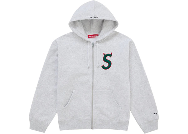 Supreme Devil S Logo Zip Up Hooded Sweatshirt Ash Grey