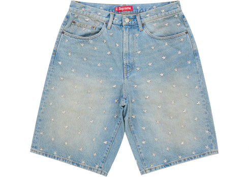 Supreme Stars Studded Baggy Denim Short Washed Indigo