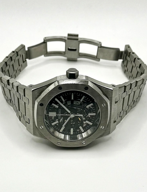 Seiko Mod Royal Oak Skeleton Black