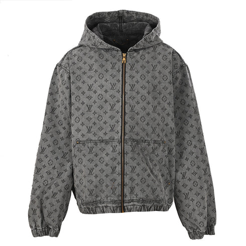Louis Vuitton All-Over Monogram Jacquard Zip-Up Hooded Denim Jacket