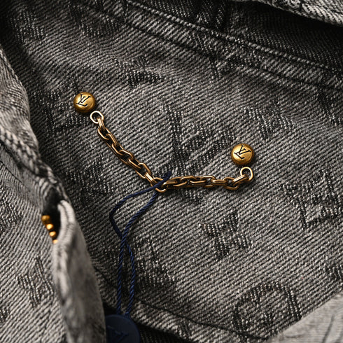 Louis Vuitton All-Over Monogram Jacquard Zip-Up Hooded Denim Jacket