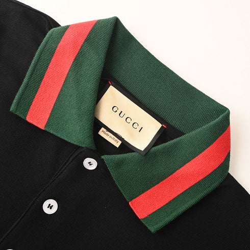 GUCCI Red and Green Web Embroidered Polo Shirt