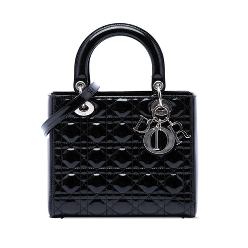 Lady Dior Bag Cannage Quilt Patent Medium
